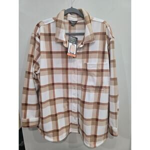 Eddie Bauer Women's Size XXL-"Shacket" Brown & White Plaid Microfleece Shirt